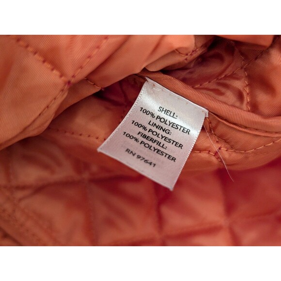 J. Jill Women's Size Medium Red Orange Quilted Puffer Snap Closure Coat Jacket - Picture 8 of 9
